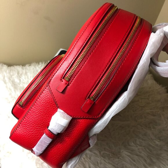 New Michael Kors Jaycee Medium Backpack Bright Red/Gold - Picture 4 of 7